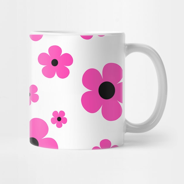 60's Retro Pop Small Flowers in Hot Pink and White, Black by MellowCat